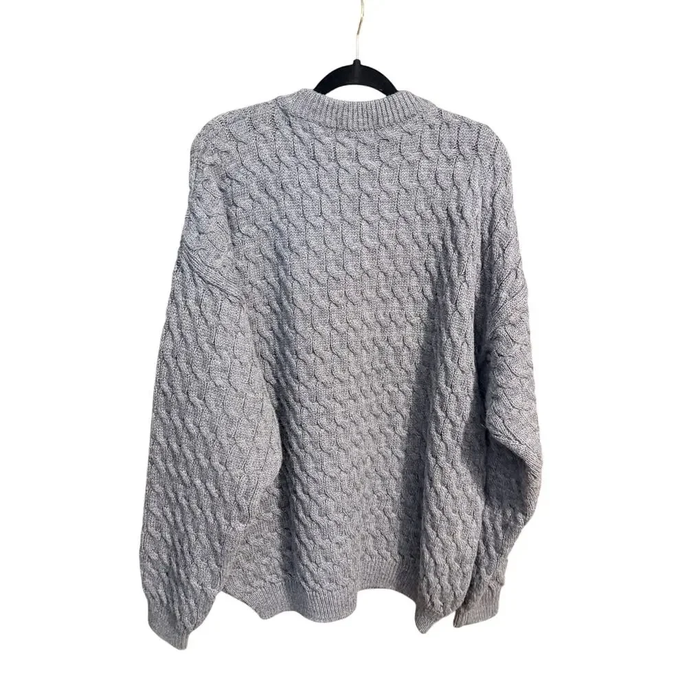 Vintage Paul James gray 100% wool men’s sweater XL England cable knit grandpa